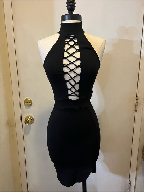 Windsor Dresses & Skirts - Windsor Black Lace-Up Halter Mini Dress